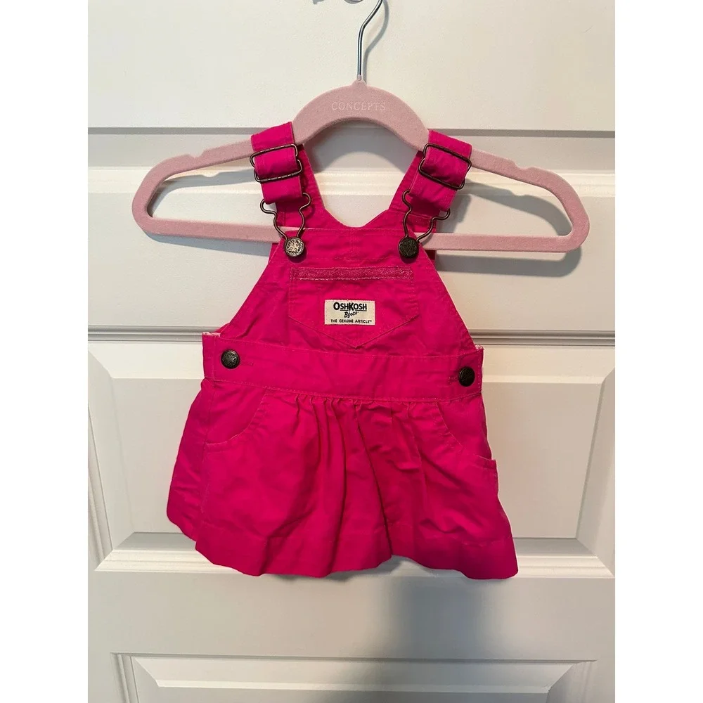 OshKosh Bgosh Pink Jean Overall Romper Jumper Dress 3M Fuchsia Vestbak